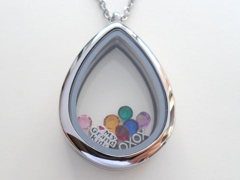 Personalized Stainless Steel Teardrop Locket Necklace for Mother or Grandma - by Jewelry Everyday