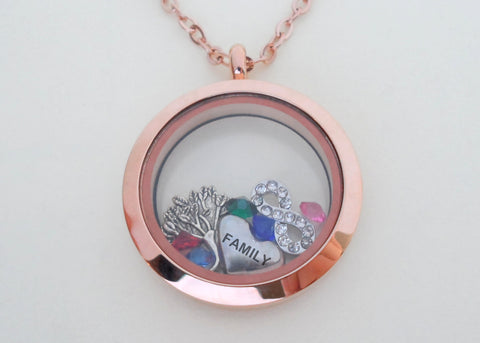 Personalized Rose Gold 30mm Circle Stainless Steel Locket Necklace for Mom or Grandma - by Jewelry Everyday
