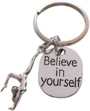 Gymnastics Keychain with Gymnast Charm and Believe in Yourself Charm, Gymnast, Tumbling or Coach Keychain