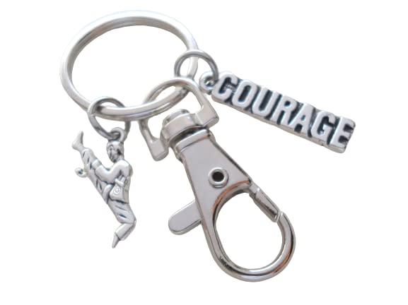 Martial Arts Keychain with Kicking Student Charm, Courage Charm, and Swivel Clasp, Karate, Taekwondo or Coach Keychain