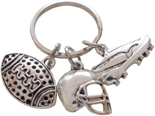 Football Player Keychain with Football Charm, Helmet Charm, & Cleat Charm, American Football Player or Coach Keychain