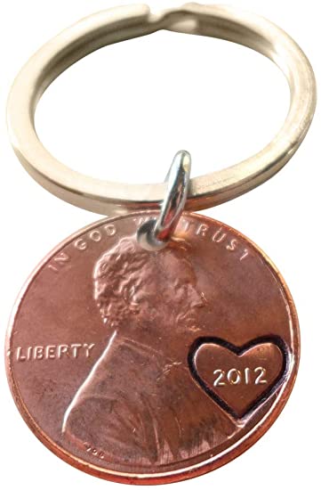 2012 Penny Keychain w/ Engraved Heart Around Year • 13 Year Anniversary Gift from JE