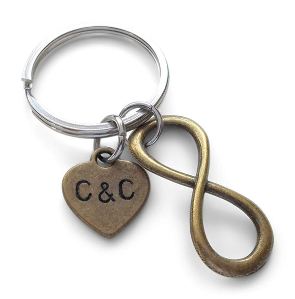 Personalized Bronze Infinity Symbol Keychain - You and Me for Infinity; Couples Keychain