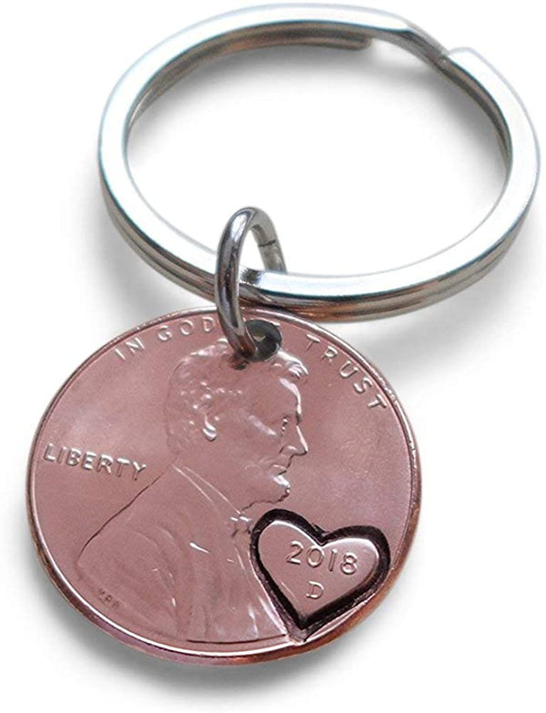 7 Year Anniversary Gift • 2018 Penny Keychain with Heart Around Year by Jewelry Everyday