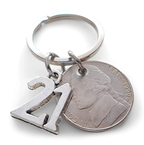 Custom Nickel Keychain with 21 Charm, 21 Year Anniversary Gift, Husband Wife Key Chain, Boyfriend Girlfriend Gift, Customized Couples Keychain