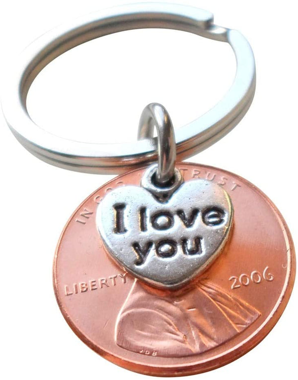 2006 Penny Keychain • 19 year Anniversary Gift with "I Love You" Heart Charm from JewelryEveryday