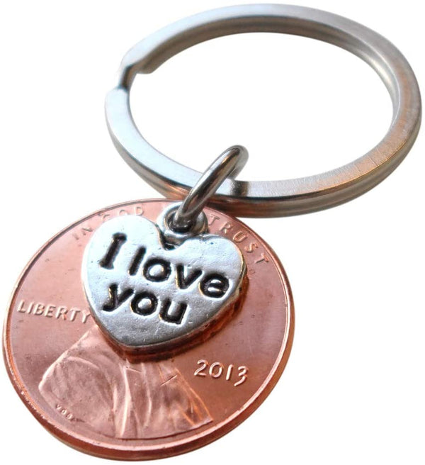 2013 Penny Keychain • 12 Year Anniversary Gift with "I Love You" Heart Charm from JE