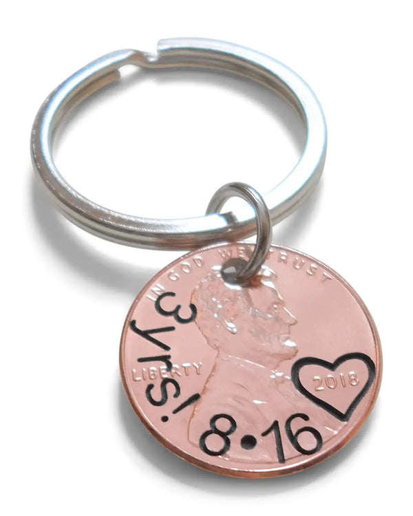 Custom Engraved Penny Keychain, Personalized Lucky Anniversary Penny Key Chain By Jewelry Everyday