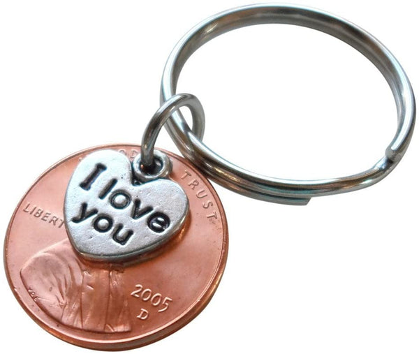 2005 Penny Keychain • 20 Year Anniversary Gift with "I Love You" Heart Charm from JewelryEveryday