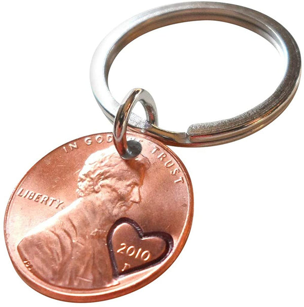 15 Year Anniversary Gift • 2010 Penny Keychain with Engraved Heart Around Year by Jewelry Everyday