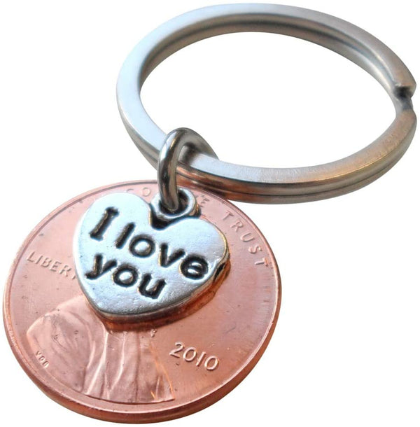 15 Year Anniversary Gift • 2010 Penny Keychain with "I Love You" Heart Charm by Jewelry Everyday