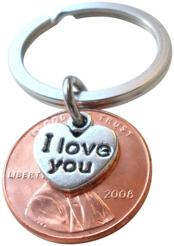 2008 Penny Keychain • 17 Year Anniversary Gift with "I Love You" Heart Charm from Jewelry Everyday