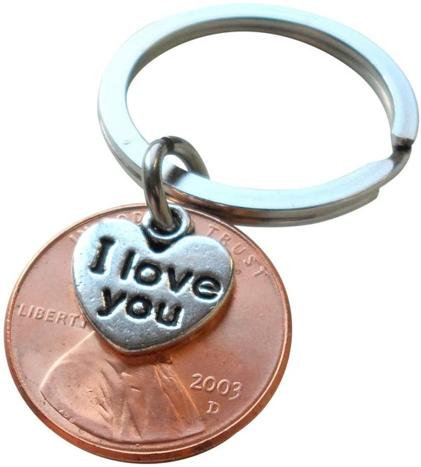 2003 Penny Keychain • 22 Year Anniversary Gift with"I Love You" Heart Charm from JewelryEveryday