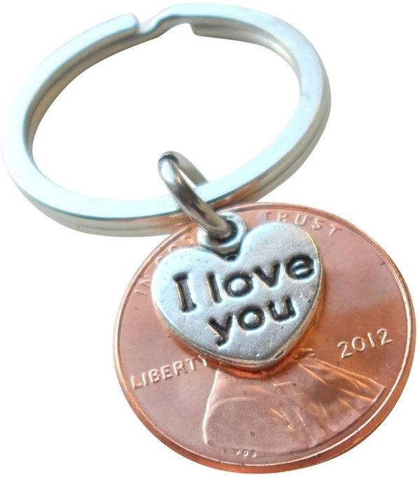 2012 Penny Keychain • 13 Year Anniversary Gift with "I Love You" Heart Charm from JE