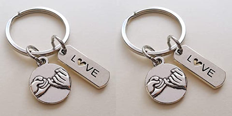Double Keychain Set, Pinky Promise & Love Tag Charm Keychains, Best Friend Gift