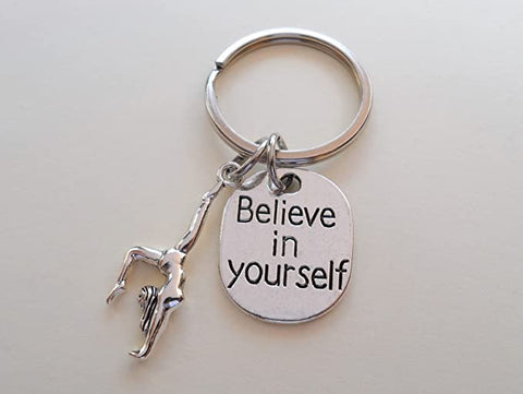 Gymnastics Keychain with Gymnast Charm and Believe in Yourself Charm, Gymnast, Tumbling or Coach Keychain