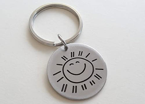 Custom Sun Face Charm Keychain with Option to Add Backside Engraving, Couples Anniversary Keychain or Best Friend Keychain