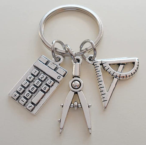 Engineer or Math Teacher Keychain, Compass, Protractor & Compass Charm Keychain