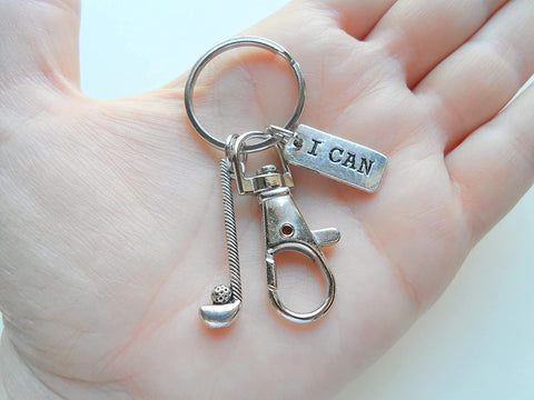 Golf Keychain with Golf Club Charm, I Can Charm, Swivel Clasp & Personalized Charms, Golfer or Coach Keychain