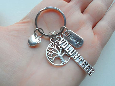 Volunteer Small Tree Appreciation Keychain, Thank You Charm with Apple Charm - Thanks for Helping Me Grow
