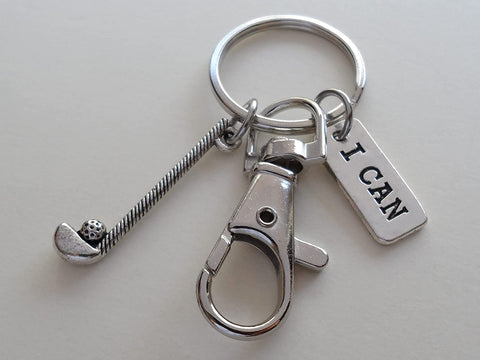Golf Keychain with Golf Club Charm, I Can Charm, and Swivel Clasp, Golfer or Coach Keychain