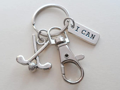 Golf Keychain with I Can Charm and Swivel Clasp, Student or Coach Keychain