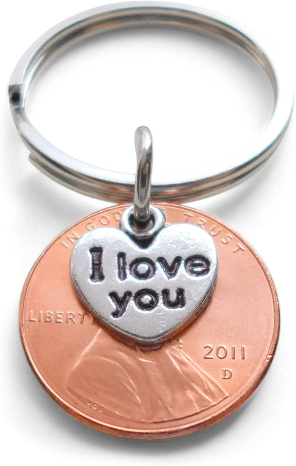 2011 Penny Keychain • 14 Year Anniversary Gift with "I Love You" Heart Charm from JE