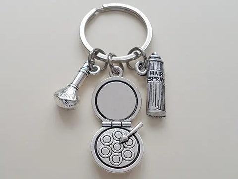 Hair Stylist & Makeup Artist Keychain, Brush, Hairspray, & Makeup Charms Keychain
