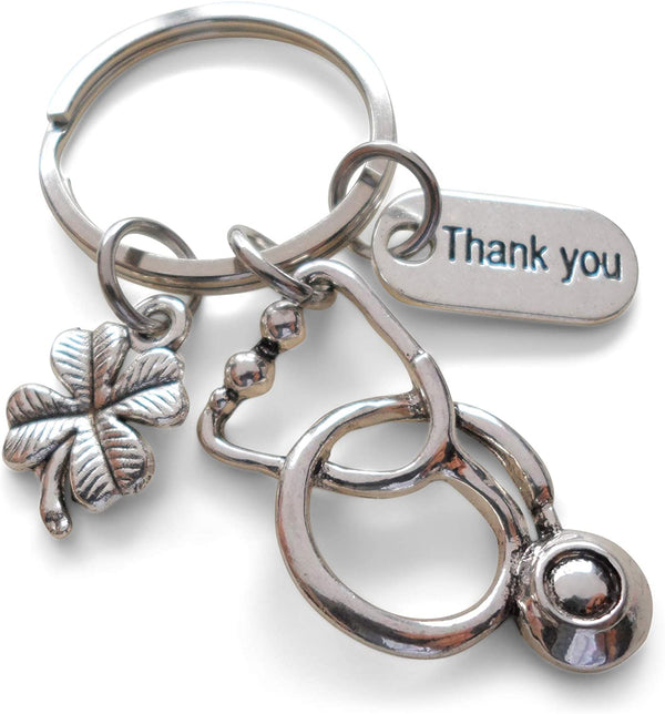 Stethoscope & Clover Charm Keychain, Nurse Gift, Hospital Staff Appreciation Gift, Medical Team Gift, Thank You Gift