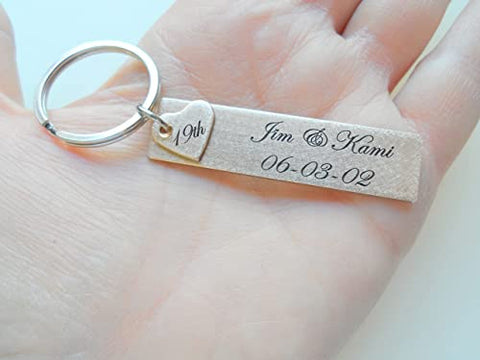 Custom Engraved Bronze Tag with Heart Keychain, Anniversary Gift Keychain, Personalized Engraved Keychain