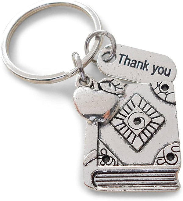 Book & Apple Keychain for Teachers with Special "Thank you" Message tag.