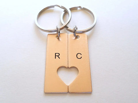 Custom 2 Personalized Cut Out Connecting Heart Tag Keychains, Engraved Initial, Anniversary Gift, Husband Wife Key Chain, Boyfriend Girlfriend Gift, Customized Couples Keychains