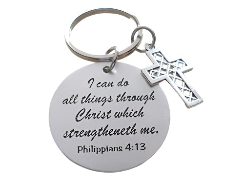 Custom Engraved Bible Verse Disc Keychain with Charm Option, Personalized Religious Keychain