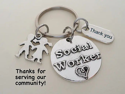 Social Worker Gift Keychain with Children Charm, Community Advocate Keychain, Thank you Gift