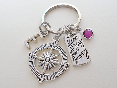 Custom Graduation Compass Charm Keychain with Find Joy in the Journey Charm, Class of 2025 Personalized Graduate Keychain, Gift for Graduate