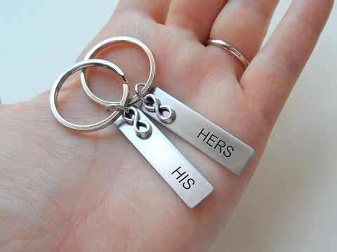 Custom Engraved Stainless Steel Tag Keychains with Infinity Charm Layered Over, For Friends or Couples