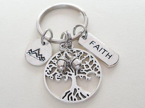 Tree Keychain with Faith Tag Charm, Seeds & Mountain Disc Charm, Religious Keychain