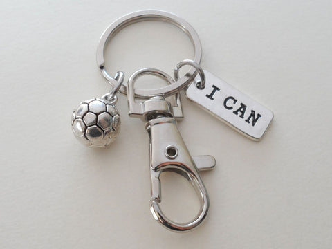 Soccer Ball Keychain with I Can Charm and Swivel Clasp, Soccer Player or Coach Keychain