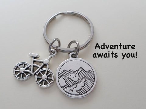Bike & Mountain Charm Keychain, Biker's Keychain, Graduate Gift, Encouragement Gift Keychain