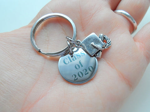 Class of 2025 or 2026 Keychain with Graduation Cap Charm, Graduation Gift Keychain for Graduate