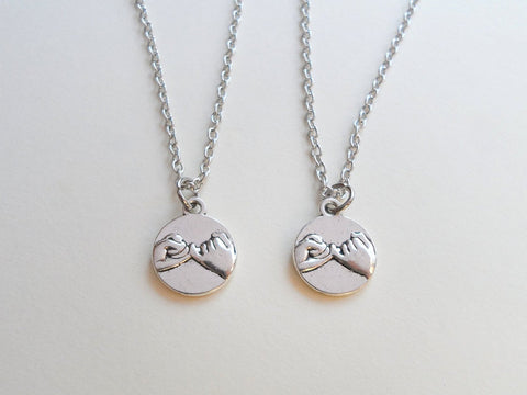 Double Pinky Promise Charm Necklace, Best Friend Necklace Set, Couples Necklace Set