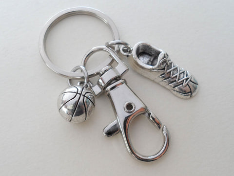 Basketball Charm Keychain with Sneaker Shoe Charm and Swivel Clasp, Basketball Player Keychain
