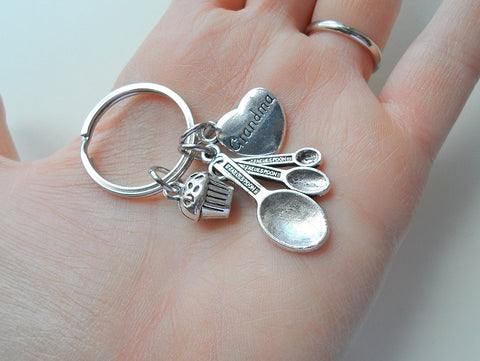 Grandma's Baking Keychain, Measuring Spoon Cupcake Keychain,You Make Life Sweet