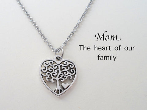 Mom Heart Tree of Life Pendant Necklace - The Heart of our Family