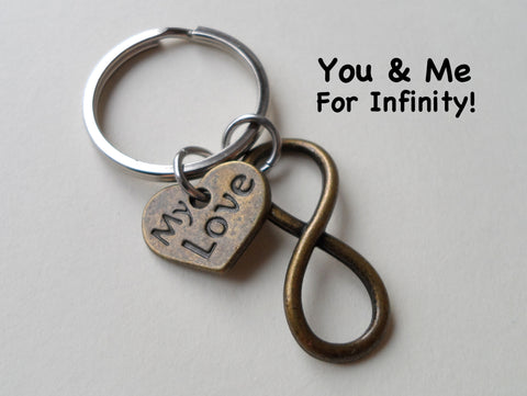 "My Love" Bronze Infinity Symbol Keychain - You and Me for Infinity; Couples Keychain