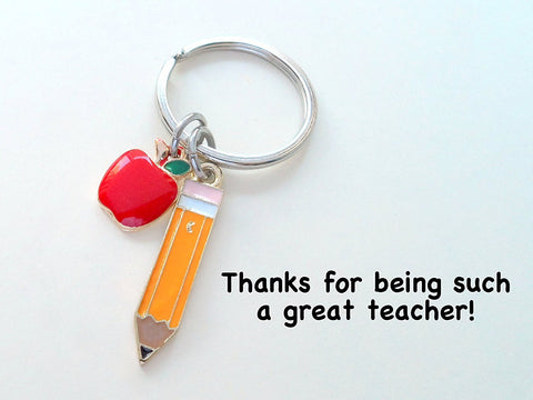 Pencil & Apple Charm Keychain for Teachers from Jewelry Everyday