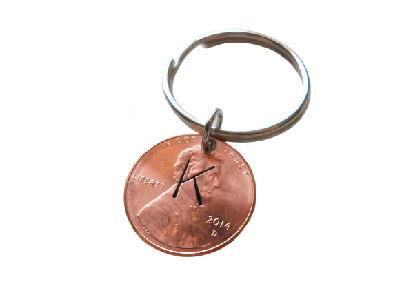 Personalized Large Font Single Letter Initial Custom Penny Keychain, Birthday Gift Keychain