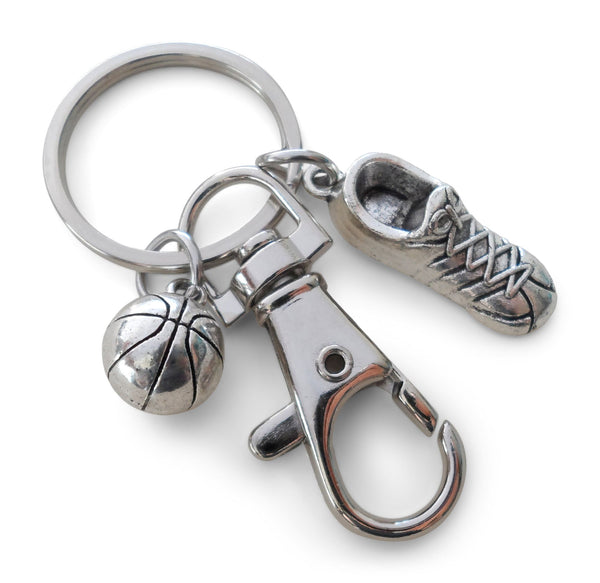 Basketball Charm Keychain with Sneaker Shoe Charm and Swivel Clasp, Basketball Player Keychain