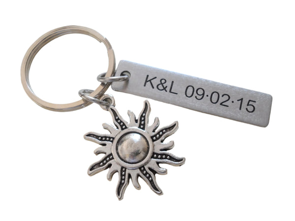 Custom Engraved Tag snd Sunshine Charm Keychain, Couples Keychain