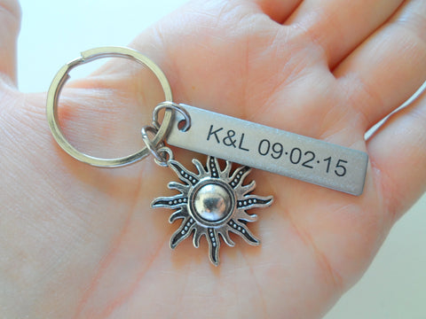 Custom Engraved Tag snd Sunshine Charm Keychain, Couples Keychain